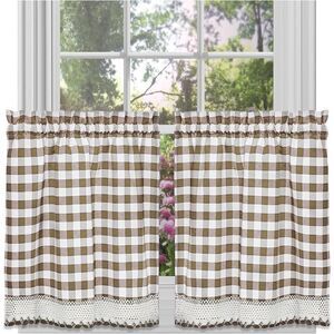 Buffalo Check Plaid Gingham Kitchen Window Curtain Tiers Set